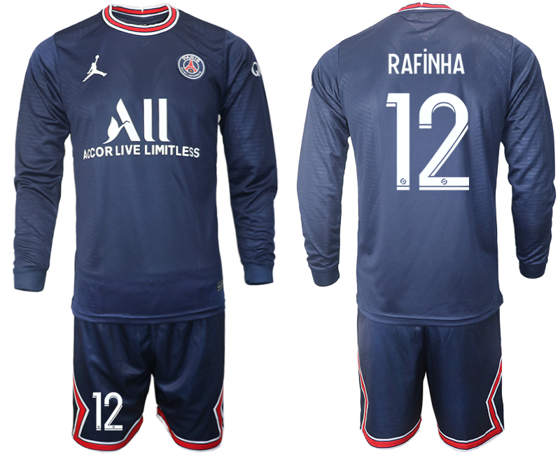 Men 2021-2022 Club Paris St German home blue Long Sleeve #12 Soccer Jersey